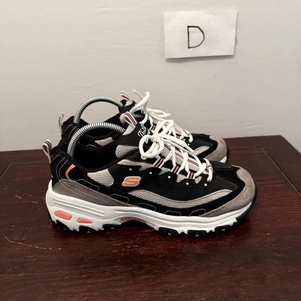 Y2K Skechers DLites Sneakers Chunky Retro Walking Shoes Black Grey Womens 9